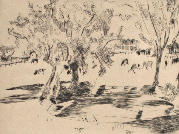 Lovis Corinth | Landschaft mit Kühen | Radierung mit Plattenton | 1917