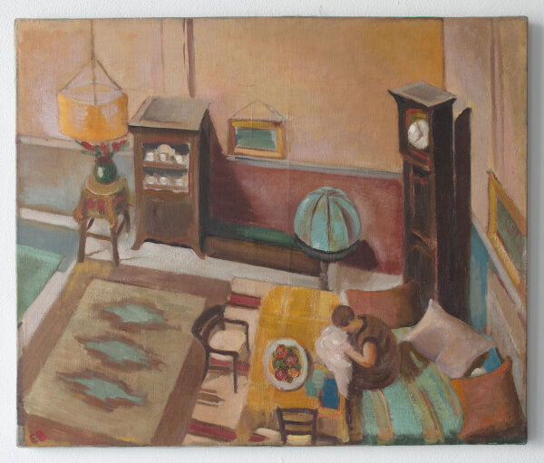 Ernst Baltensperger - Interieurszene mit Frauenbildnis - undatiert - Ölgemälde