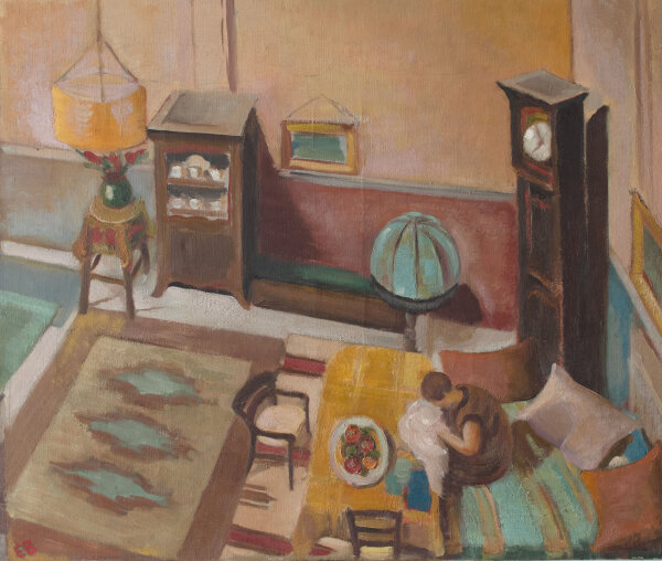 Ernst Baltensperger - Interieurszene mit Frauenbildnis - undatiert - Ölgemälde