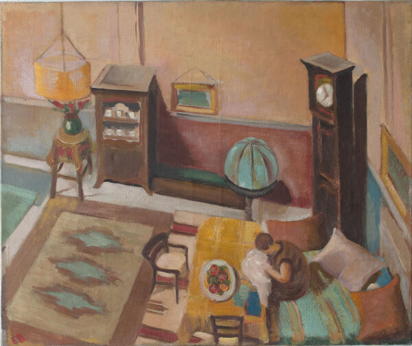 Ernst Baltensperger - Interieurszene mit Frauenbildnis - undatiert - Ölgemälde