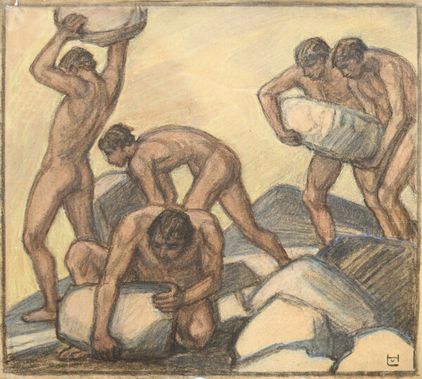 Ludwig von Hofmann - Abwehr, Vorstudie zum gleichnamigen Gemälde - vor 1910 - Pastell und Kohle