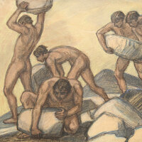 Ludwig von Hofmann - Abwehr, Vorstudie zum gleichnamigen Gemälde - vor 1910 - Pastell und Kohle