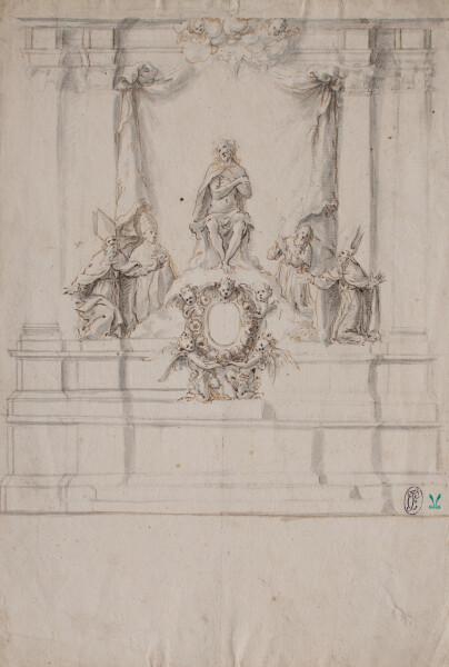 Italienisch - Entwurf für einen Hochaltar - um 1650 - Braune Feder, grau laviert
