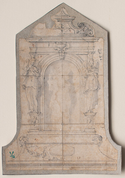 Florentinisch - Epitaphentwurf - um 1550 - Schwarze Feder, grau laviert