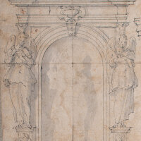 Florentinisch - Epitaphentwurf - um 1550 - Schwarze Feder, grau laviert