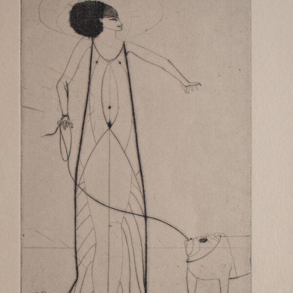 Paul Wunderlich - Frau mit Hund - 1999 - Radierung mit leichtem Plattenton