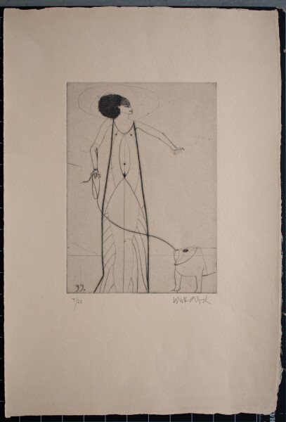 Paul Wunderlich - Frau mit Hund - 1999 - Radierung mit leichtem Plattenton