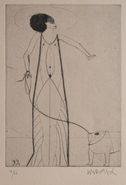 Paul Wunderlich - Frau mit Hund - 1999 - Radierung mit leichtem Plattenton