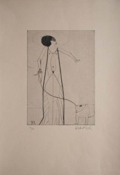 Paul Wunderlich - Frau mit Hund - 1999 - Radierung mit leichtem Plattenton