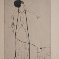 Paul Wunderlich - Frau mit Hund - 1999 - Radierung mit leichtem Plattenton
