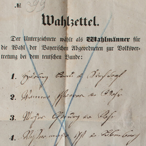 Königreich Bayern - Wahlzettel zur Volksvertretung im deutschen Bund - 25. April 1848