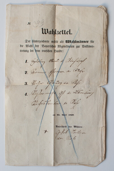 Königreich Bayern - Wahlzettel zur Volksvertretung im deutschen Bund - 25. April 1848