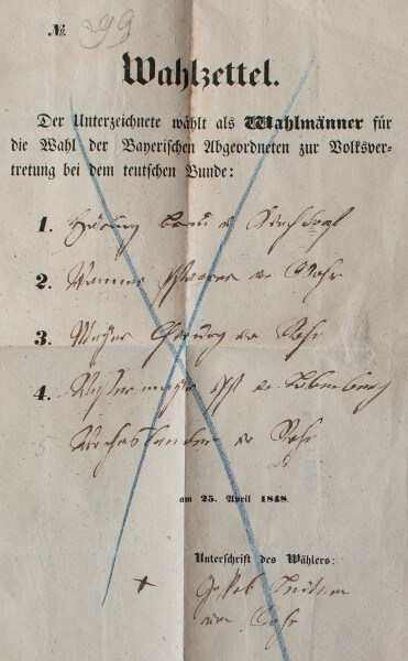 Königreich Bayern - Wahlzettel zur Volksvertretung im deutschen Bund - 25. April 1848