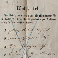 Königreich Bayern - Wahlzettel zur Volksvertretung im deutschen Bund - 25. April 1848