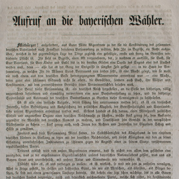 Königreich Bayern - Aufruf zur Wahl der Volksvertretung im deutschen Bund - vor Mai 1848