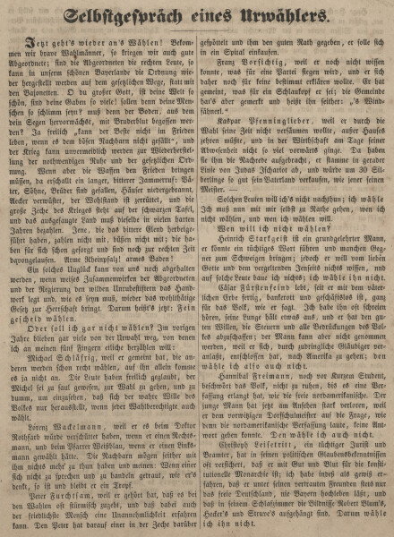 Unbekannt - Flugblatt zur Wahl der Volksvertretung im deutschen Bund - vor Mai 1848