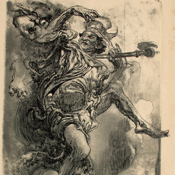 Heinrich Kley - König und Dämon - frühes 20. Jahrhundert - Tuschfeder über gedruckter Aquatinta