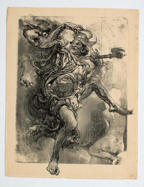 Heinrich Kley - König und Dämon - frühes 20. Jahrhundert - Tuschfeder über gedruckter Aquatinta