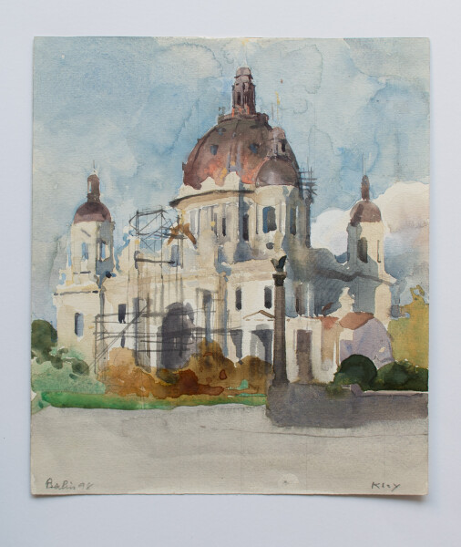 Heinrich Kley - Berliner Dom mit Baugerüst - 1898 - Aquarell über Bleistift