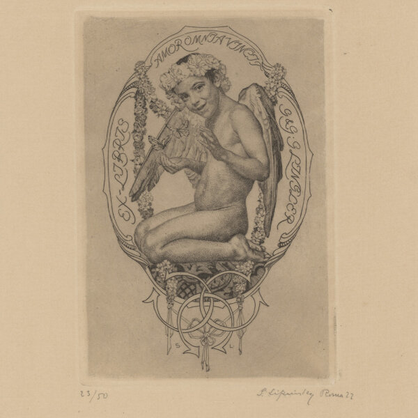 Sigmund Lipinsky - Amor Omnia Vincit - Exlibris G&G G. Lingler - 1922 - Kaltnadelradierung mit leichtem Plattenton