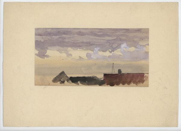 Heinrich Kley - Wolken über Dächern - undatiert - Aquarell über Bleistift