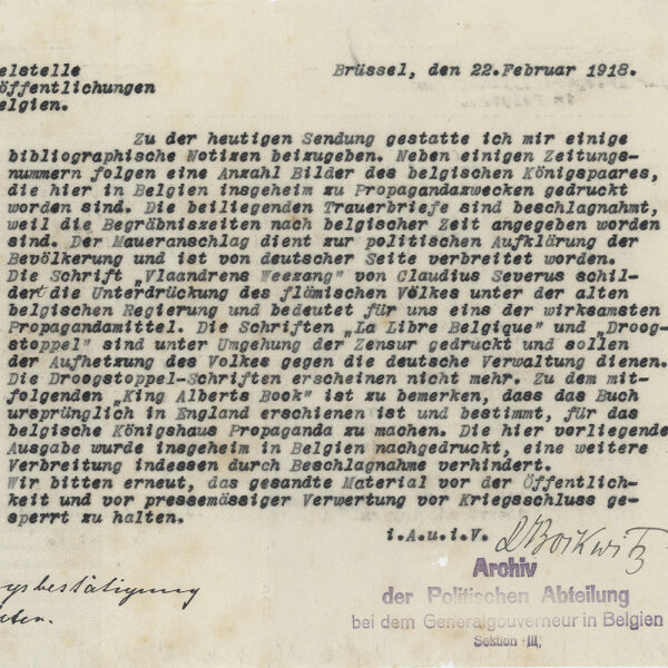 Hans Heinrich Bockwitz - Materialsammlung zum belgischen Widerstand gegen die deutsche Besatzung - 1914-1918