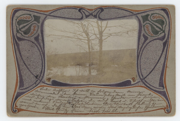 Alfred Prüll an Arthur Hennig - Konvolut: Jugendstilpostkarten - 1901/1902 - Aquarell, Gouache (teils gespritzt), Feder, Goldfarbe und Bleistift mit Fotocollage