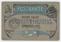 Alfred Prüll an Arthur Hennig - Konvolut: Jugendstilpostkarten - 1901/1902 - Aquarell, Gouache (teils gespritzt), Feder, Goldfarbe und Bleistift mit Fotocollage