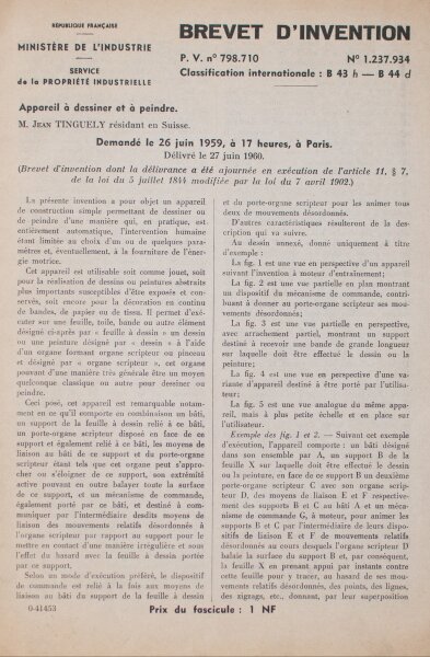 Jean Tinguely | Patentanmeldung Metamatic | Druck | 1960