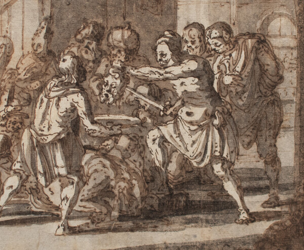 Flämischer Künstler | Enthauptung Johannes des Täufers | Braune Feder und Tusche, laviert | um 1600