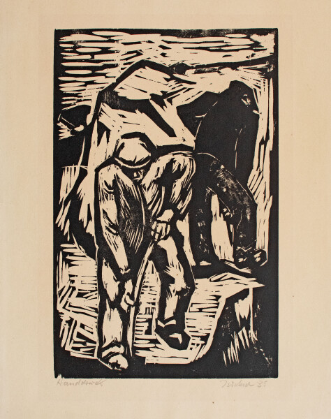 Hans Jüchser | Grabende Männer | Holzschnitt | 1935