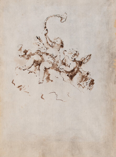 Venezianischer Künstler | Zwei Putten | Tuschfeder, laviert über Bleistift | 18. Jhd.