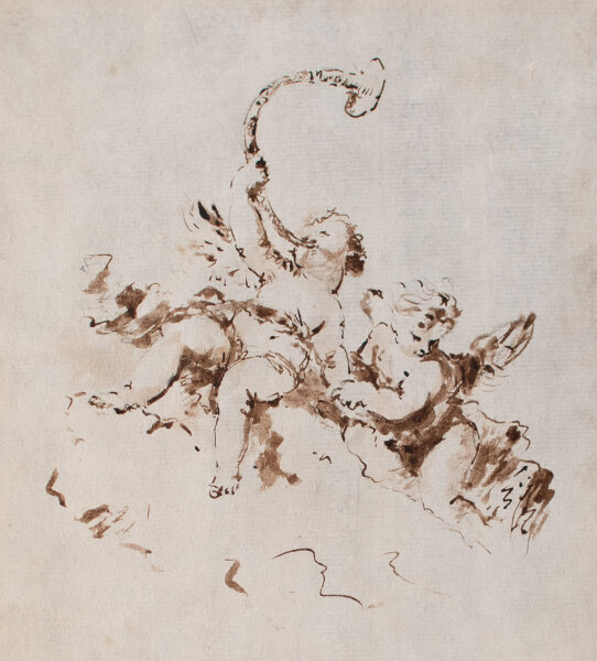 Venezianischer Künstler | Zwei Putten | Tuschfeder, laviert über Bleistift | 18. Jhd.