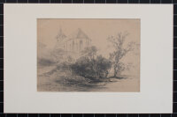 Carl Graeb | Kirche mit Weiher | Bleistiftzeichnung | 19. Jhd.