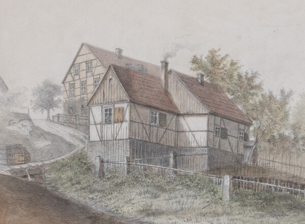 Deutscher Künstler | Dorfansicht | Aquarellierte Bleistiftzeichnung | 1897