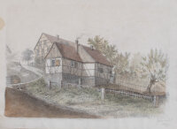 Deutscher Künstler | Dorfansicht | Aquarellierte Bleistiftzeichnung | 1897