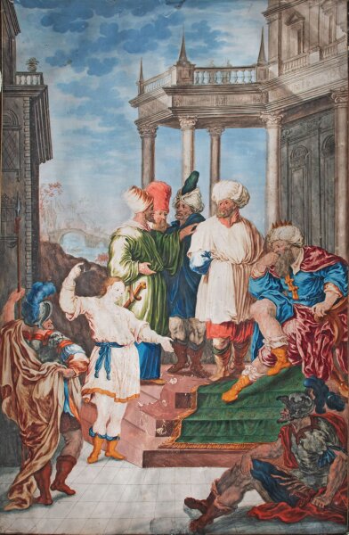 Deutscher Künstler des 18. Jhd. | Jesus unter den Schriftgelehrten | Feder, Tusche und Gouache | 18. Jhd.