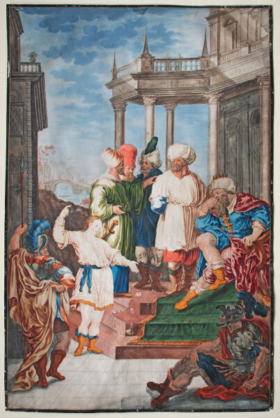 Deutscher Künstler des 18. Jhd. | Jesus unter den Schriftgelehrten | Feder, Tusche und Gouache | 18. Jhd.