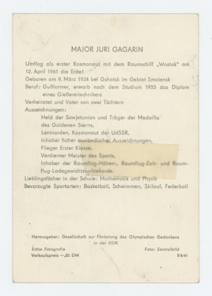 Juri Gagarin | Autograph/Autogramm | Fotodruck | 1965