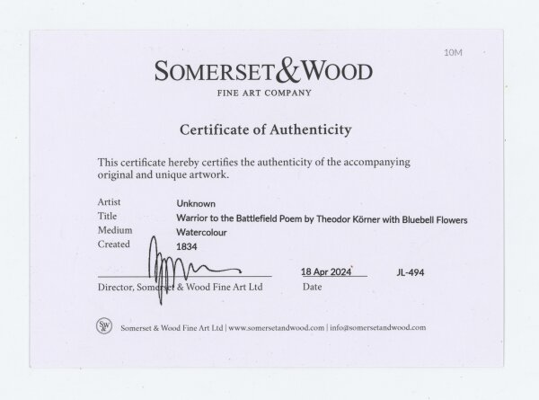 Theodor Körner | Illustriertes Gedicht nach | Aquarell | 1834