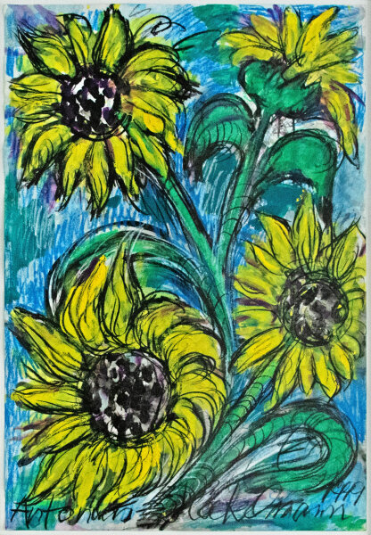 Antonius Höckelmann | Sonnenblumen | Acryl, Aquarell und Wachskreide | 1999