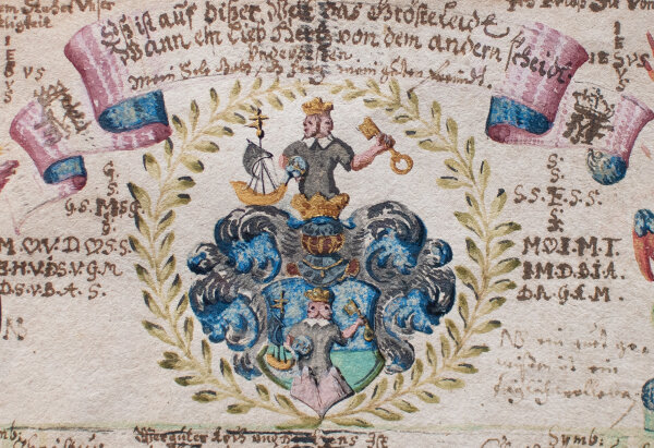 Schloss Starnberg | Barockes Stammbuchblatt | Tinte, Aquarell, Gold | 1652