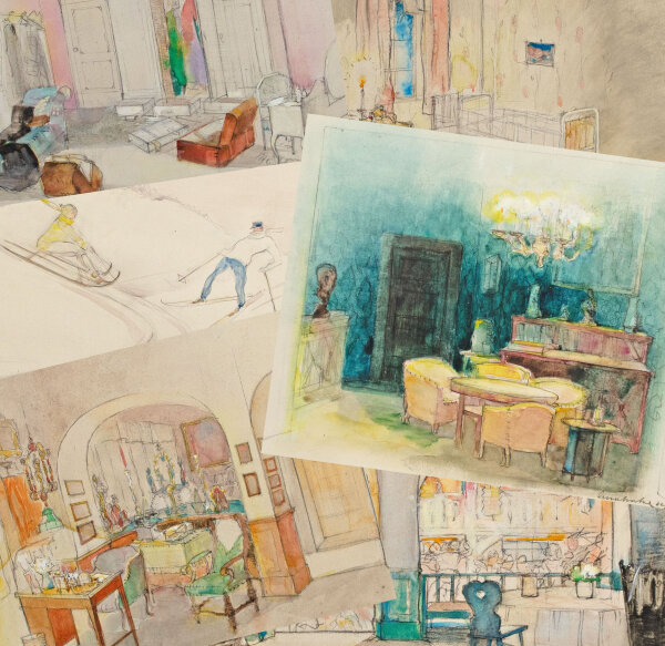 Adolf Mahnke | Bühnenbildentwürfe zur Uraufführung von Richards Strauss Intermeezzo 1924 in Dresden | Aquarell, Gouache und Kohlestift über Bleistift | 1924
