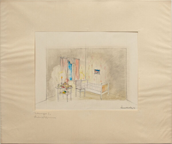 Adolf Mahnke | Bühnenbildentwürfe zur Uraufführung von Richards Strauss Intermeezzo 1924 in Dresden | Aquarell, Gouache und Kohlestift über Bleistift | 1924