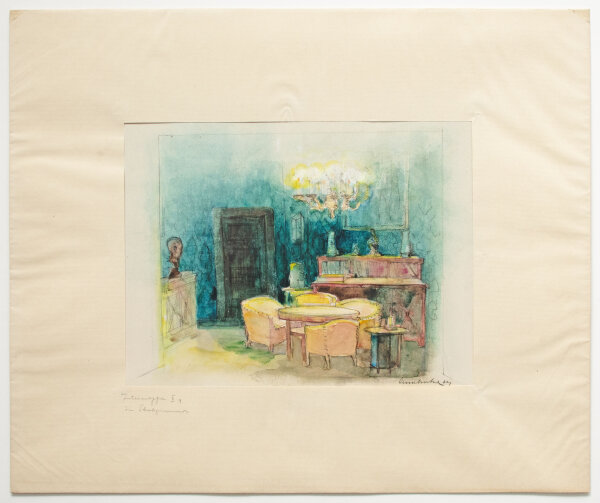 Adolf Mahnke | Bühnenbildentwürfe zur Uraufführung von Richards Strauss Intermeezzo 1924 in Dresden | Aquarell, Gouache und Kohlestift über Bleistift | 1924