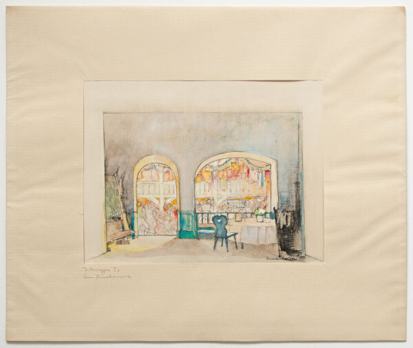 Adolf Mahnke | Bühnenbildentwürfe zur Uraufführung von Richards Strauss Intermeezzo 1924 in Dresden | Aquarell, Gouache und Kohlestift über Bleistift | 1924