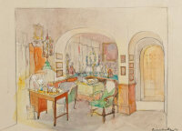 Adolf Mahnke | Bühnenbildentwürfe zur Uraufführung von Richards Strauss Intermeezzo 1924 in Dresden | Aquarell, Gouache und Kohlestift über Bleistift | 1924
